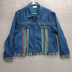 Vintage Amica Shirt Boho Embroidery Denim Shacket Button Up Blue Western